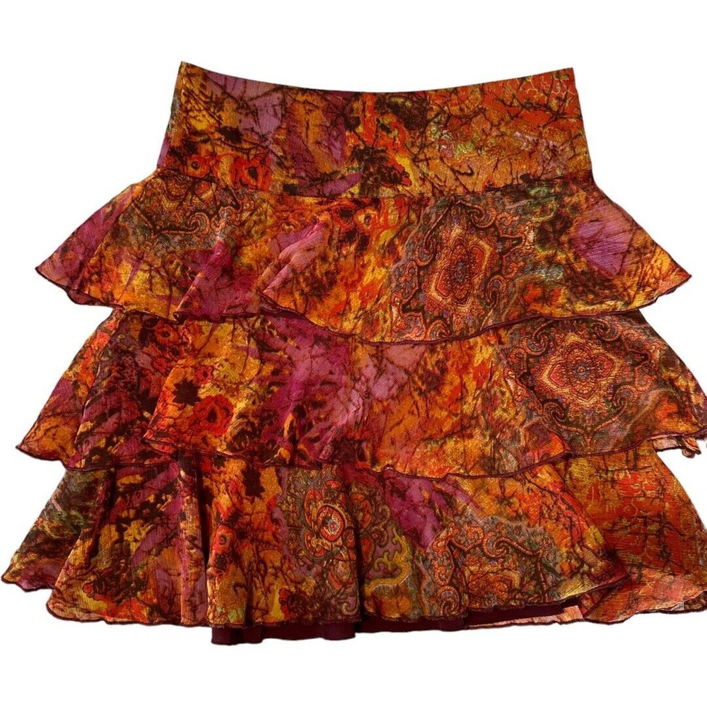 Sahalie 3 Tiers Layered Lined Ruffle Skirt Womens 4 Multicolor Zipper Fall Color - Picture 2 of 11